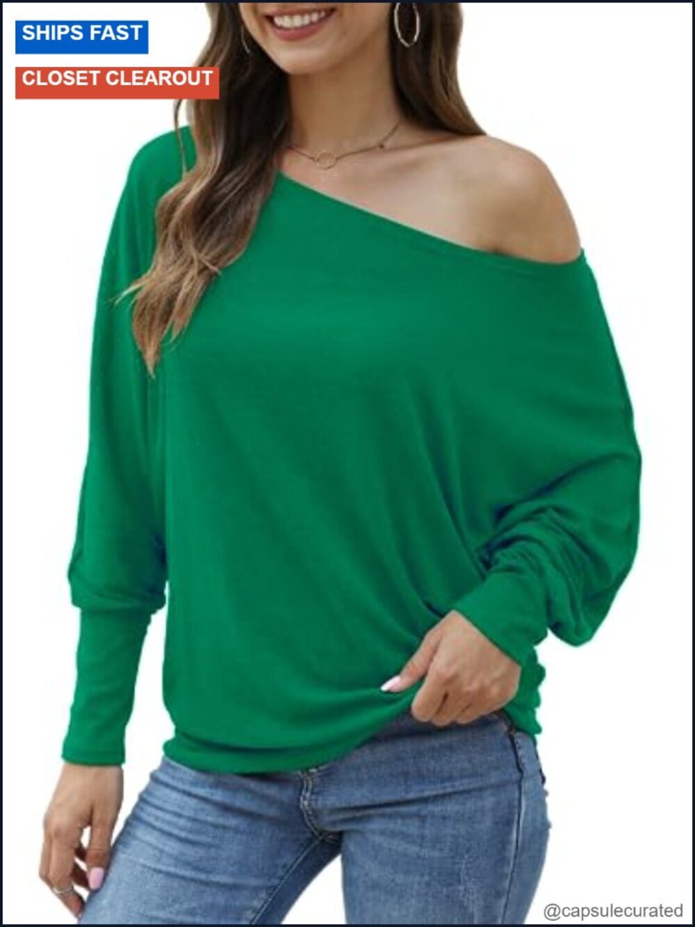 Off Shoulder Oversized Batwing Sleeve Tunic Pullover Sweater
